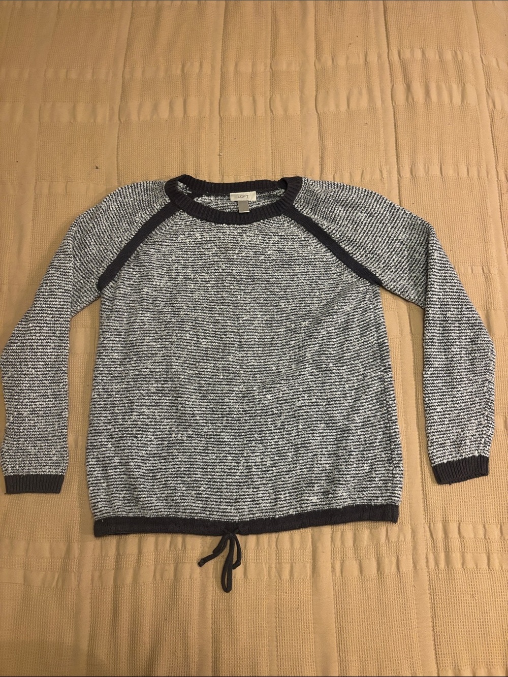 Ann Taylor Loft Gray Stripe Marled Knit Sweater with Contrast Trim